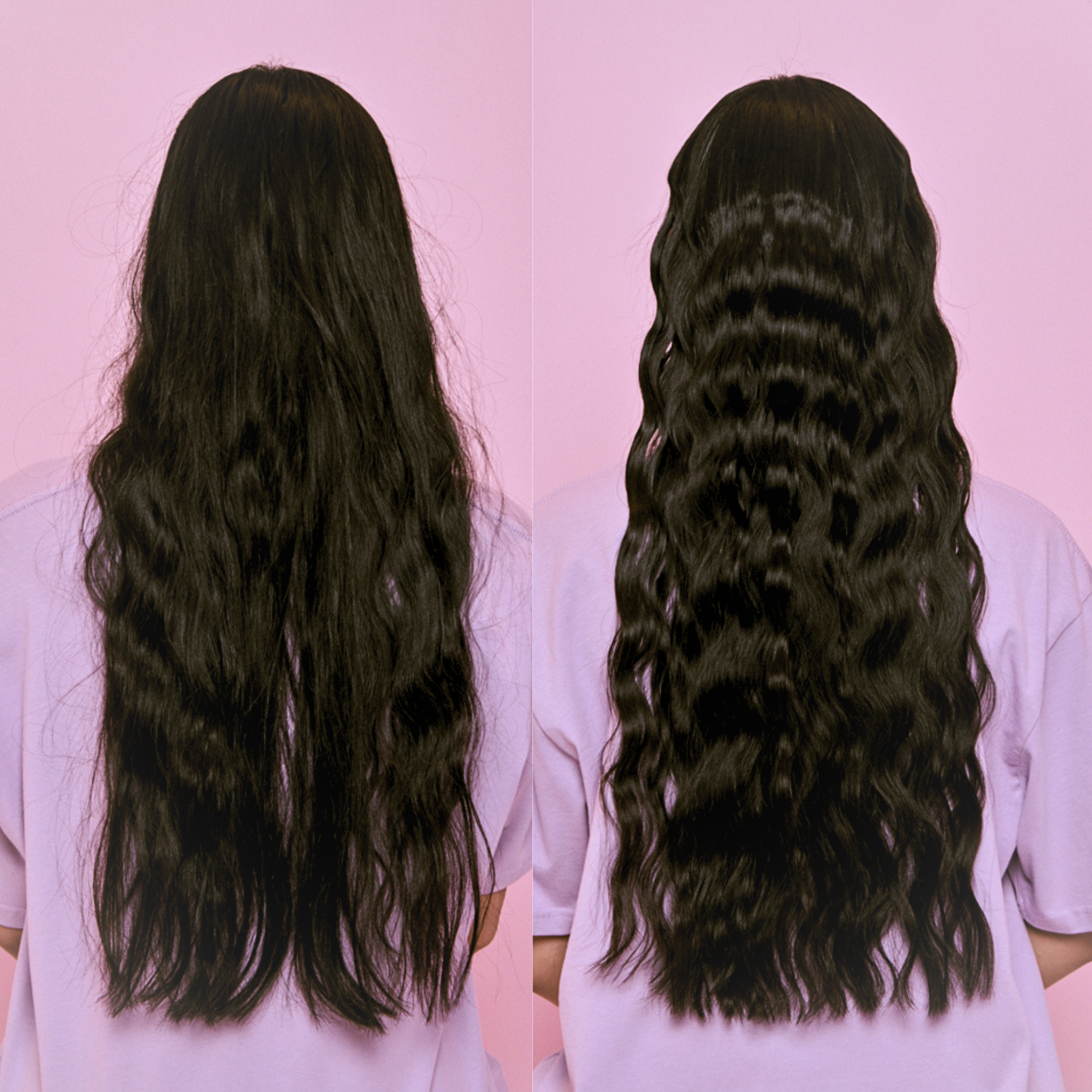 Before and after of the Style Wand by Mermade Hair