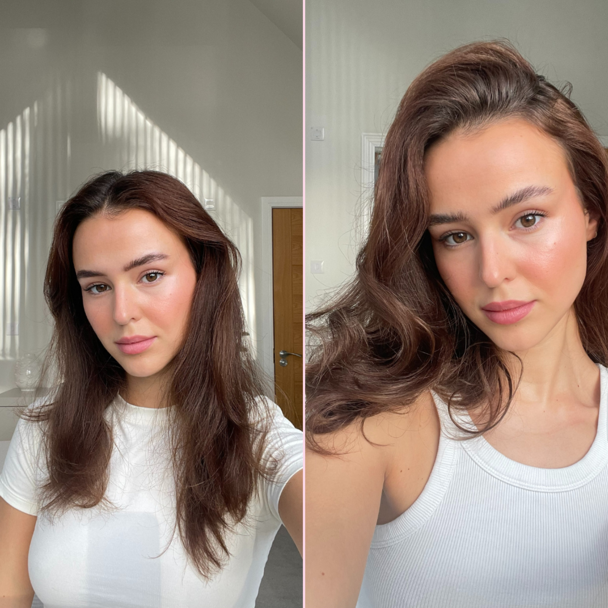Before and after of the Heatless Curls Kit by Mermade