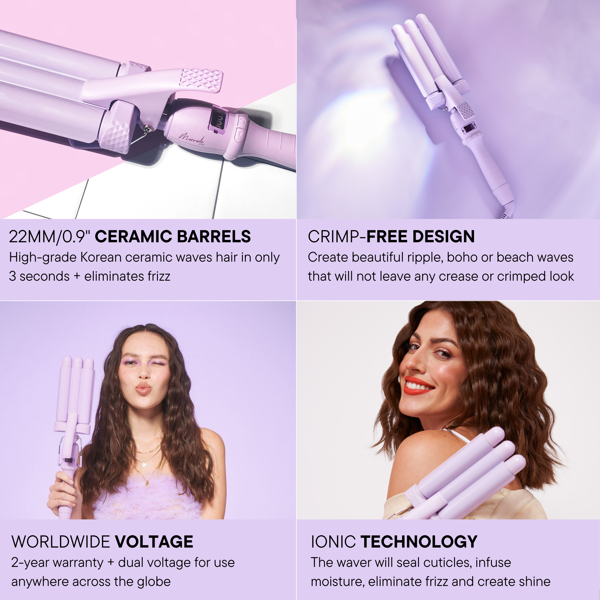 Features and benefits of the PRO Hair Waver - 22mm Cutie® Lilac