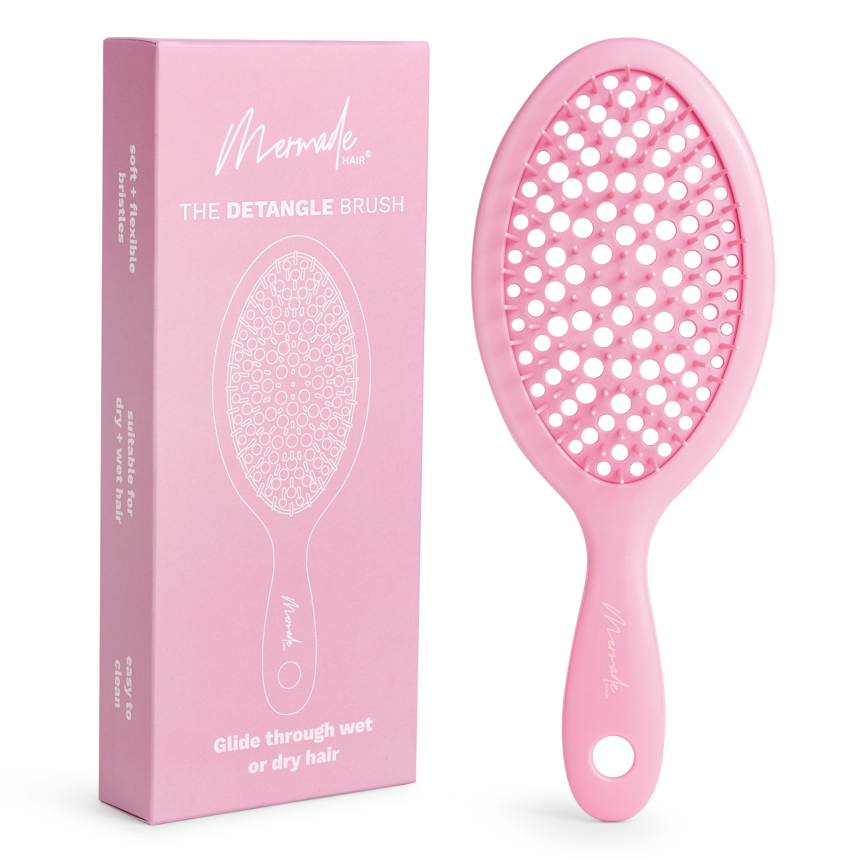 Mermade Hair Detangle Brush in signature pink with box