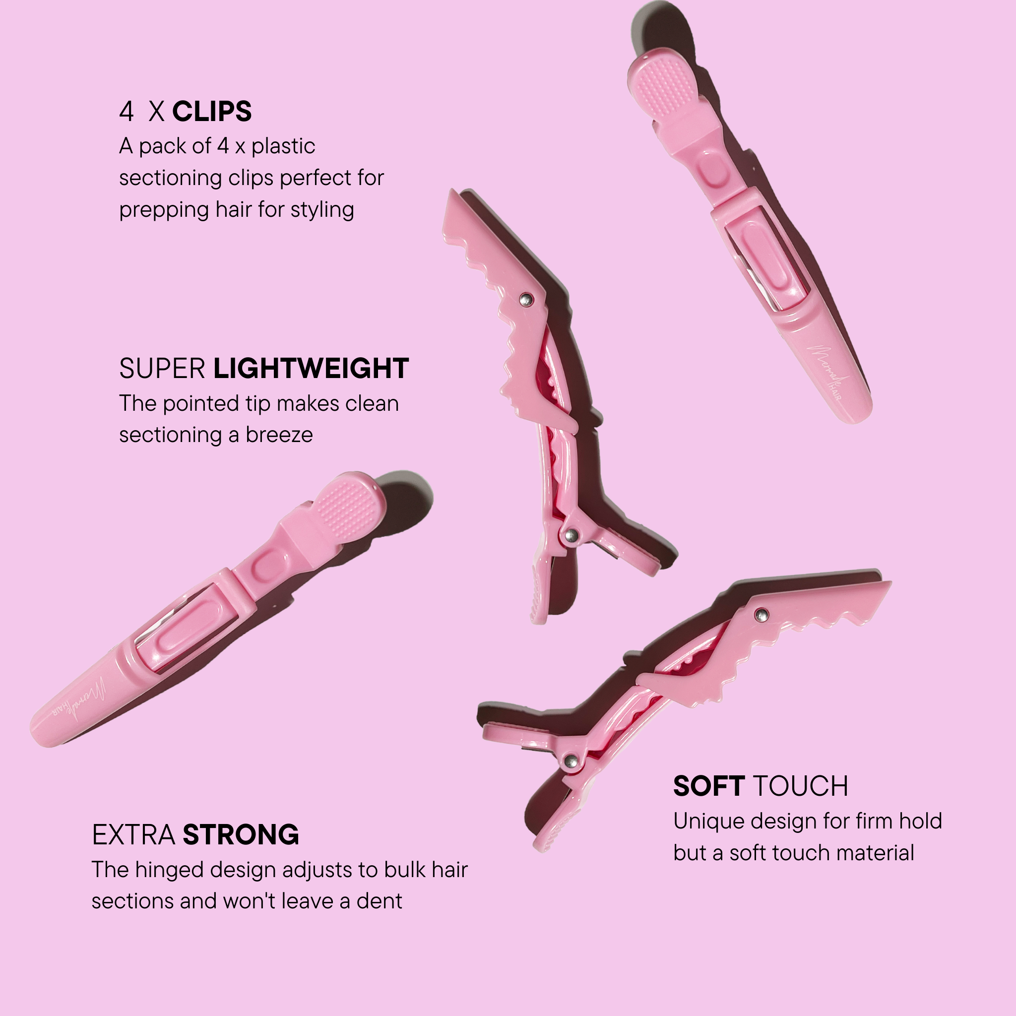 Features and benefits of the Grip Clips - Signature Pink