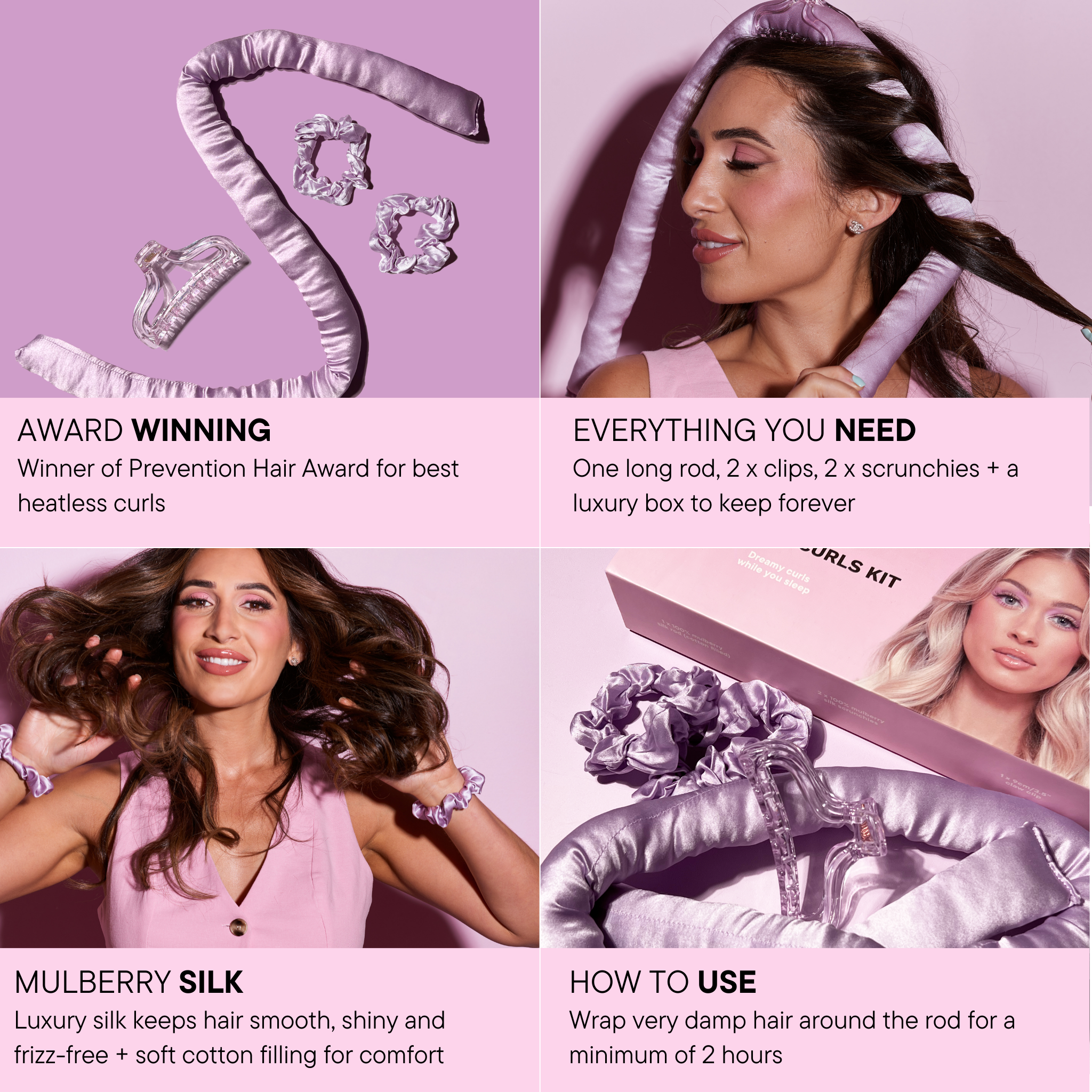 Features and benefits of the Heatless Curls Kit by Mermade 