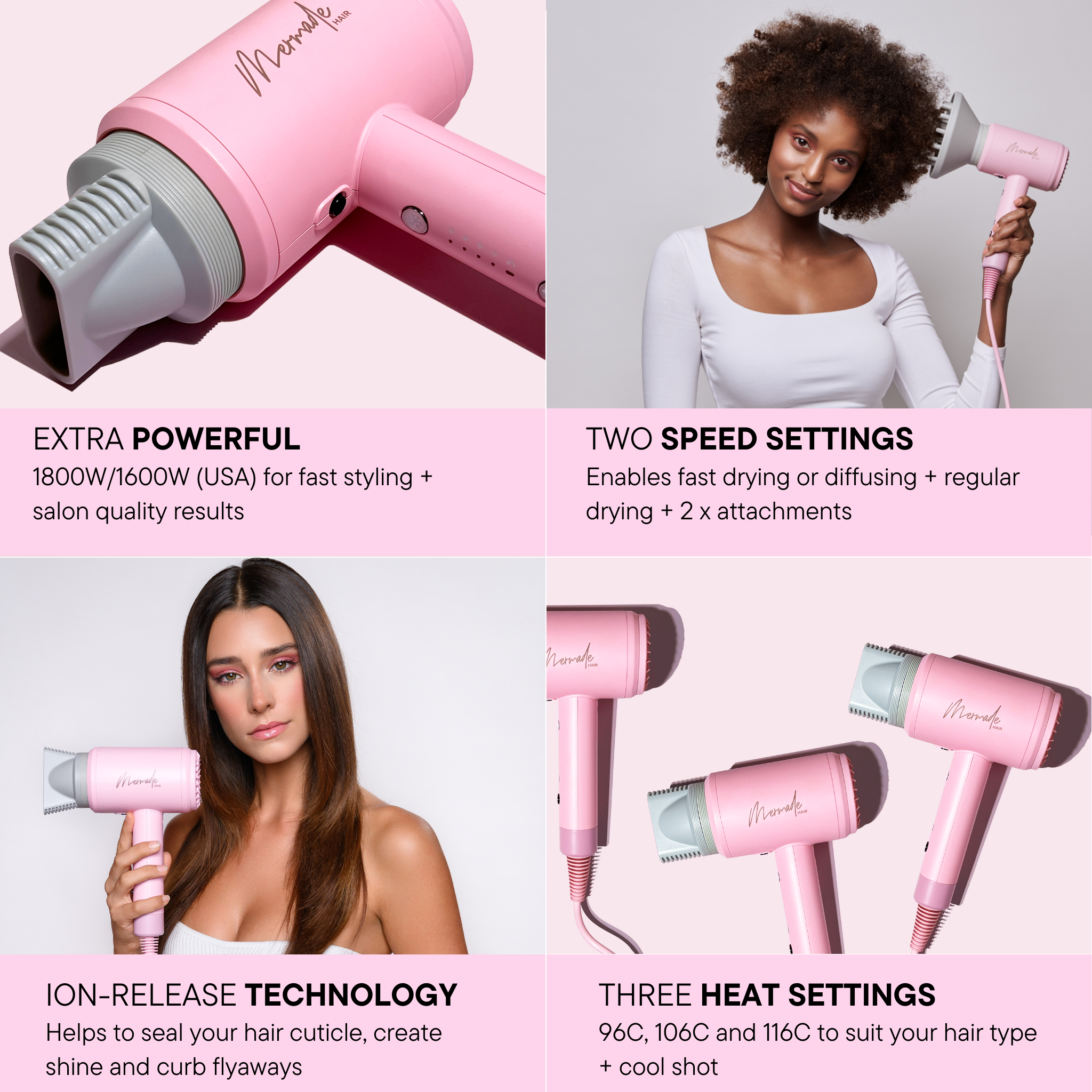 Features and benefits of the Hair Dryer by Mermade 