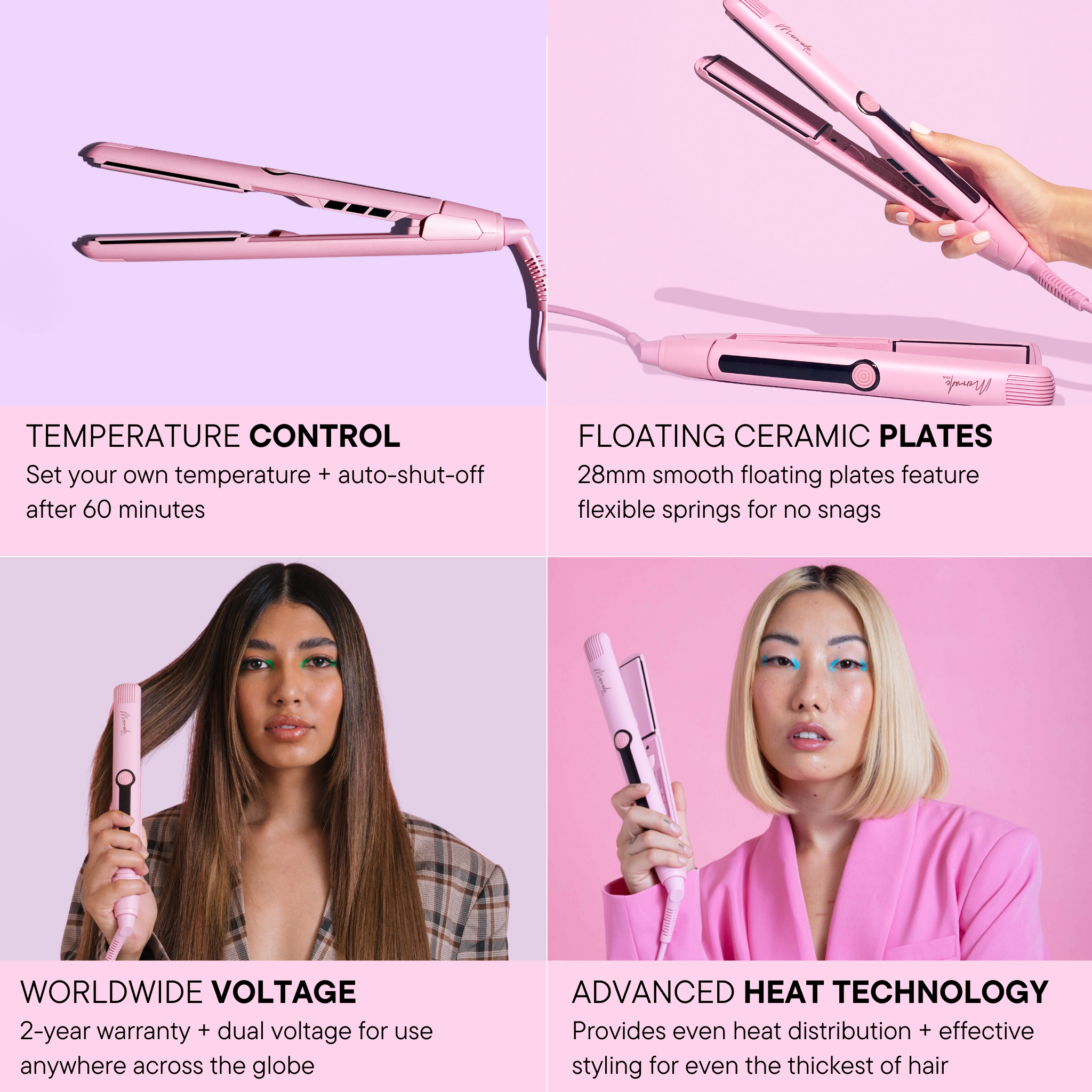 Features and benefits of the Straightener - 28mm by Mermade Hair