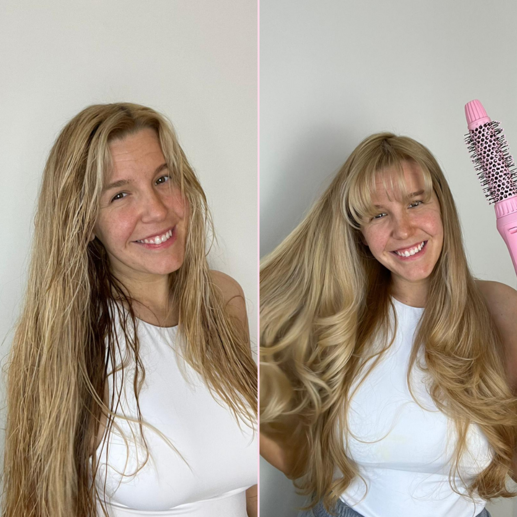 Before and after of the Interchangeable Blow Dry Brush