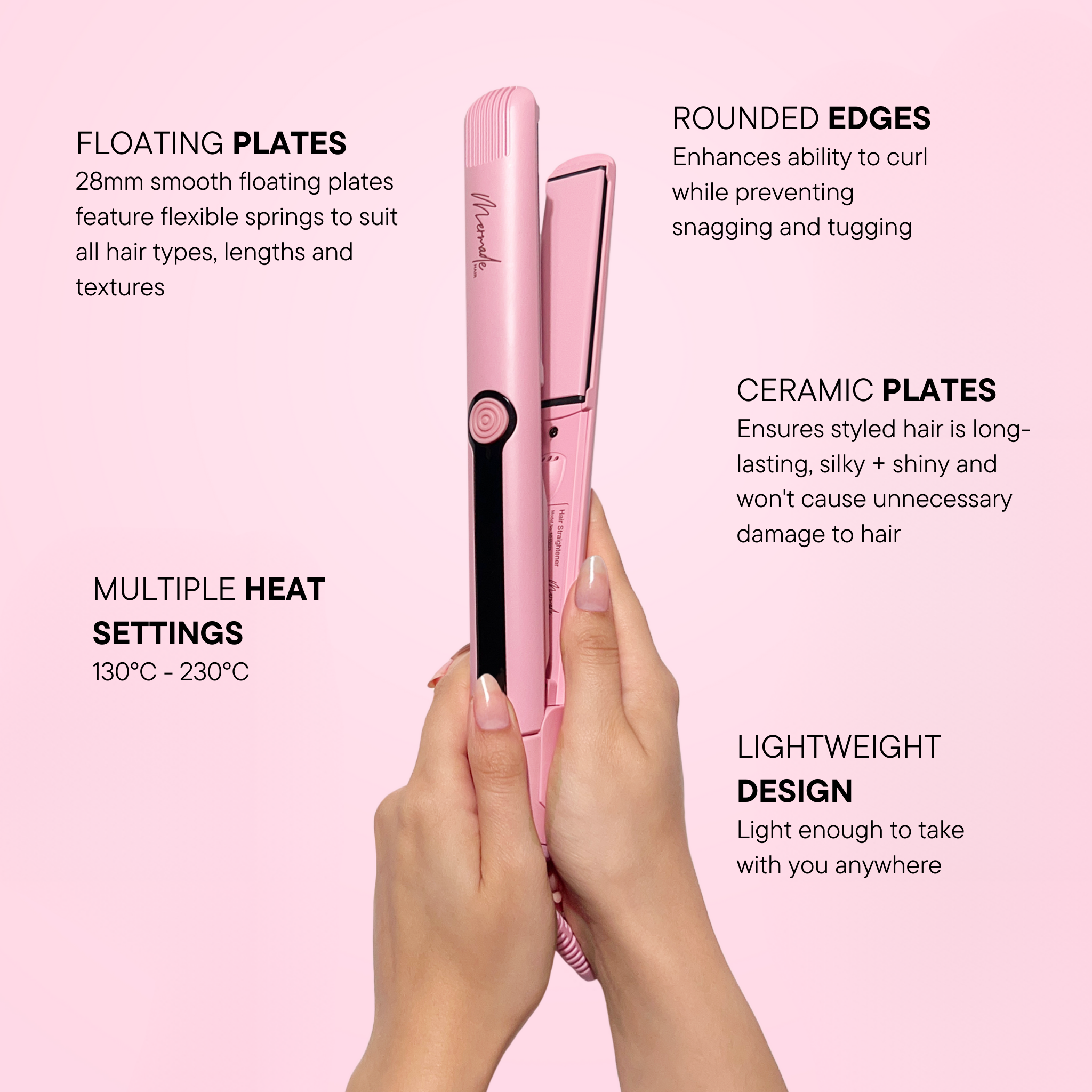 Features and benefits of the Straightener - 28mm by Mermade Hair