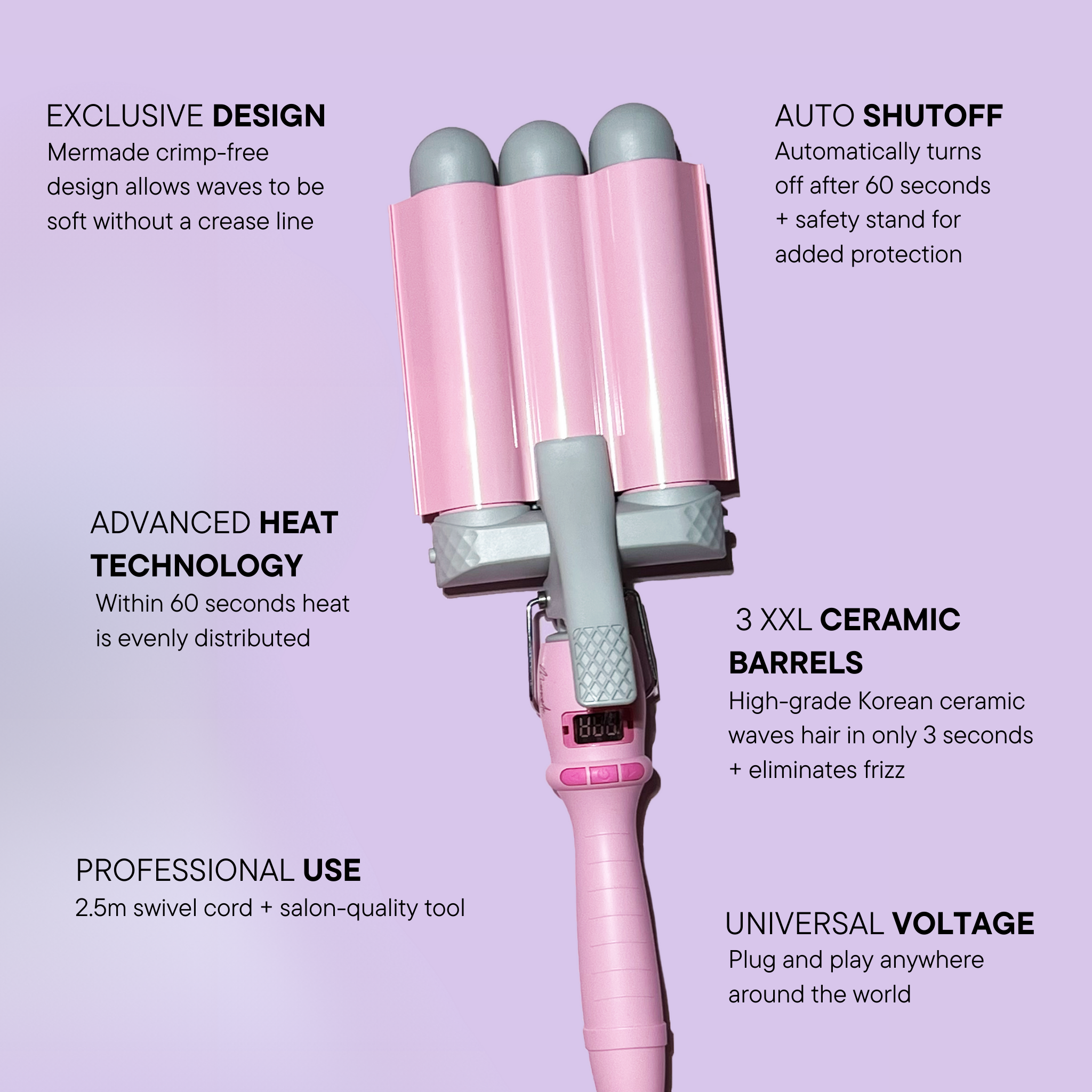 Features and benefits of the PRO Hair Waver - 32mm Pink